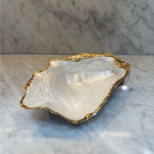 Gold and White Decoupage Handmade Shell